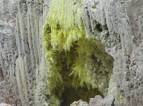 Sulfuric crystals at the hotsprings of Pangururan, Lake Toba